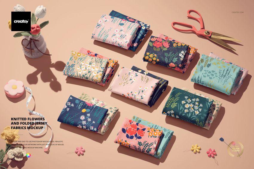 Knitted Flowers and Folded Jersey Fabrics Mockup - mockup screenshot 1