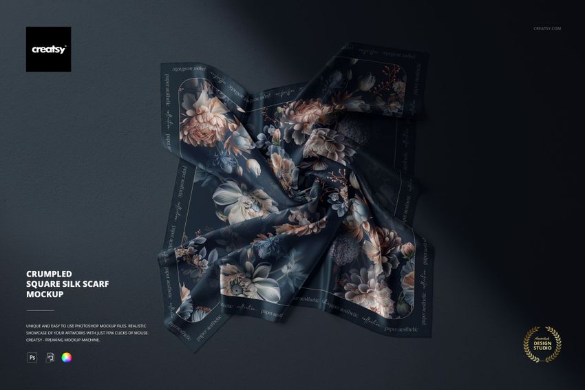 Crumpled Square Silk Scarf Mockup - mockup screenshot 1