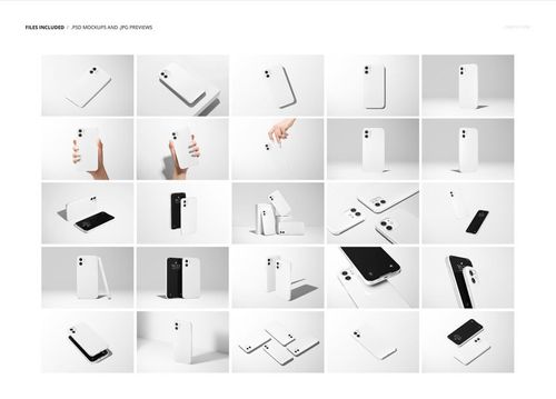 Multiple iPhone 12 glossy snap case mockups arranged in a grid, showing front, back, and side views.