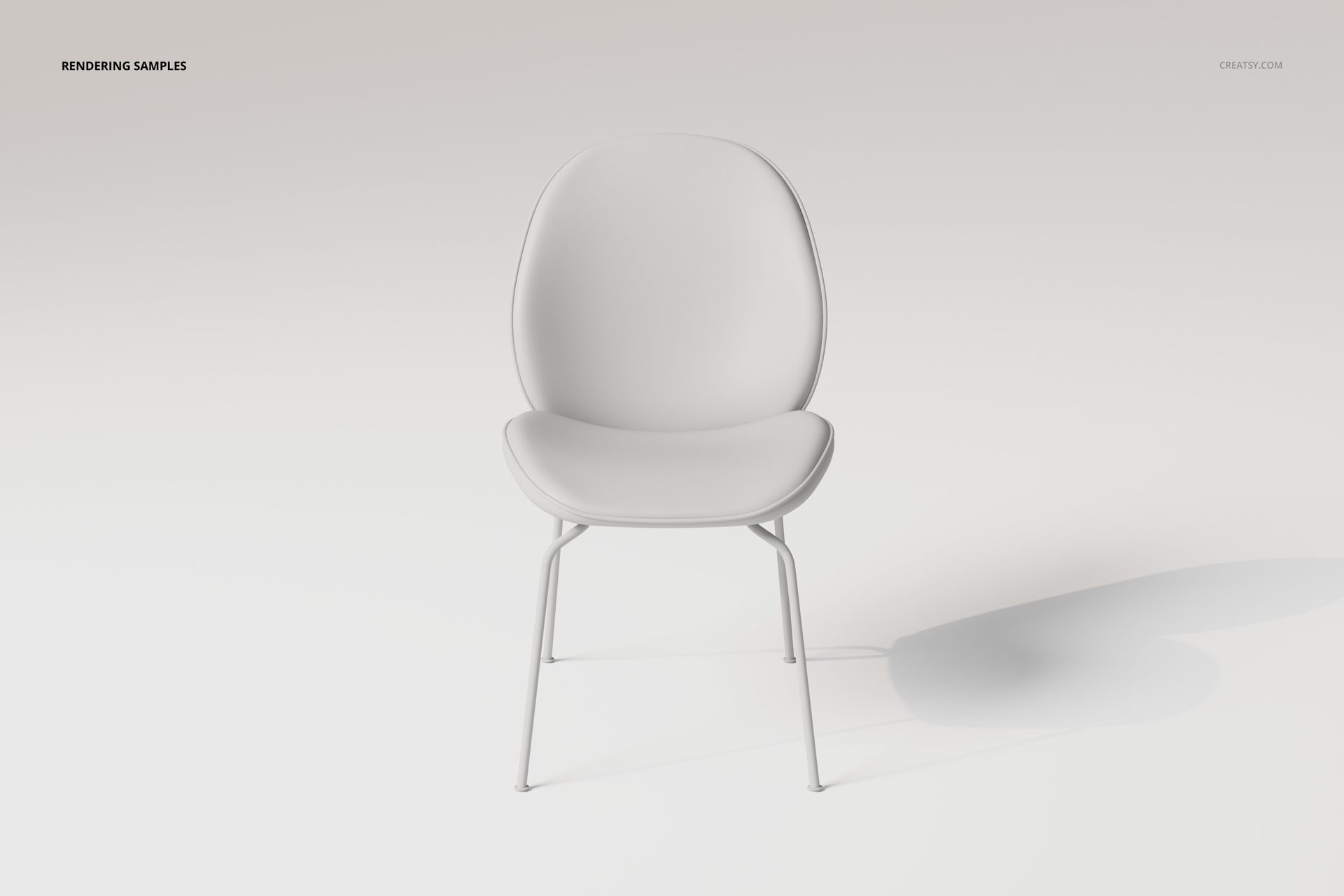 Front view of a modern dining chair with rounded backrest and seat, featuring slim metal legs on a white background.