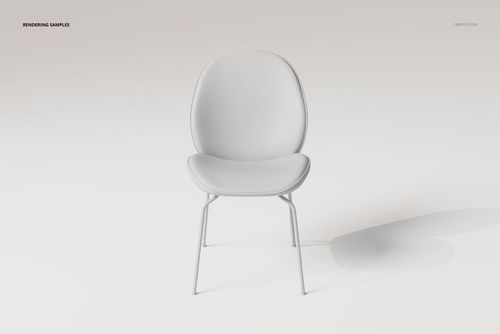 Front view of a modern dining chair with rounded backrest and seat, featuring slim metal legs on a white background.