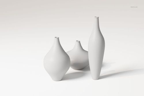 Three decorative vases in different sizes and shapes, displayed on a light surface with a soft shadow effect.