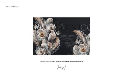 Front view of a non-woven vinyl wallpaper mockup featuring a dark background with a detailed floral pattern in neutral tones.