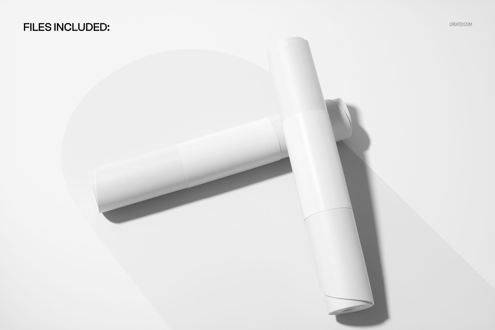 PSD mockup of two rolled oval yoga mats on a flat mat, with soft shadows and a minimalist white setting.