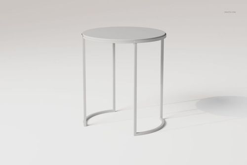 Round loft style side table with a minimalist metal frame and smooth tabletop, shown in a light neutral setting.