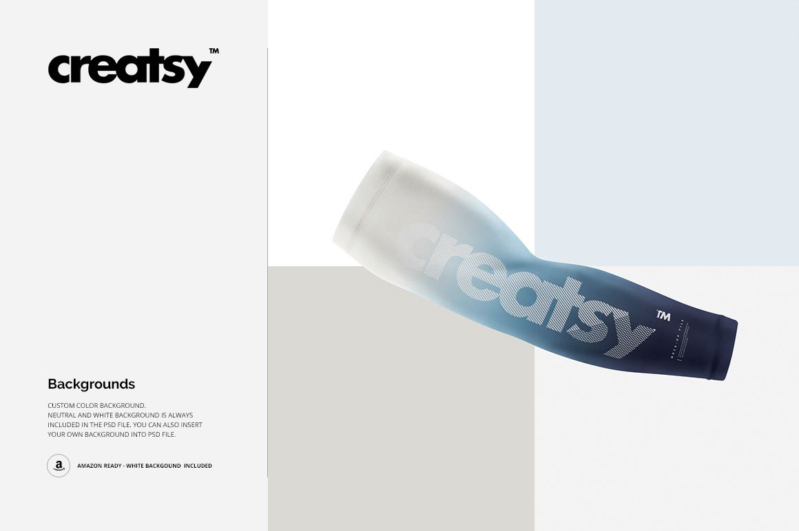 Arm compression sleeve mockup with a gradient design in white and blue tones, shown from a side angle on a light background.