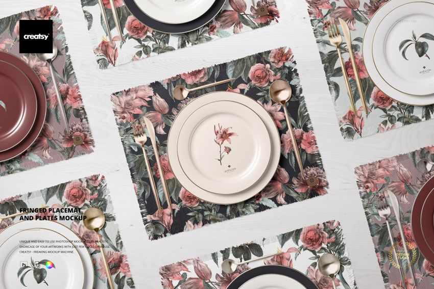 Fringed Placemat and Plates Mockup - mockup screenshot 1