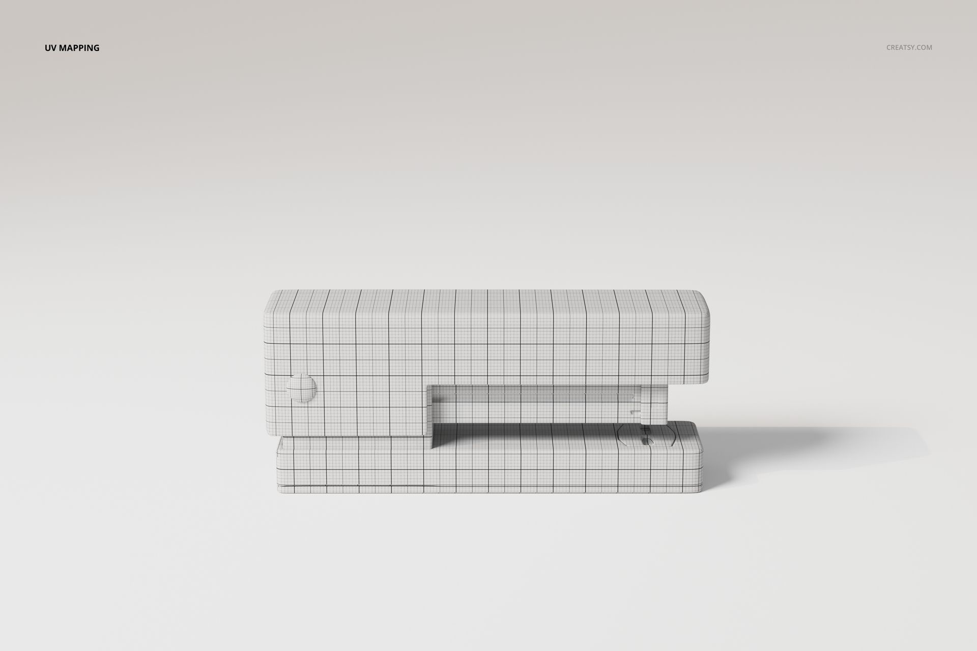 Modern desk stapler 3D model shown from a side view, featuring a white grid texture and minimal background.