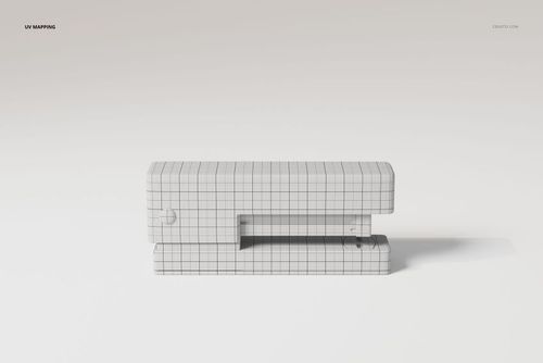 Modern desk stapler 3D model shown from a side view, featuring a white grid texture and minimal background.