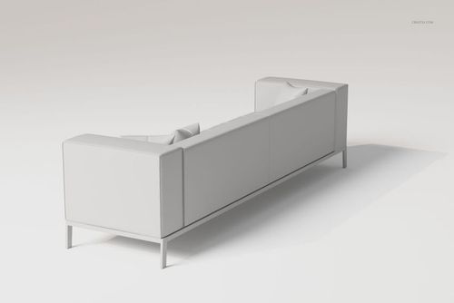 Extra long loft style sofa in light gray color, viewed from the back at an angle, set against a plain background.