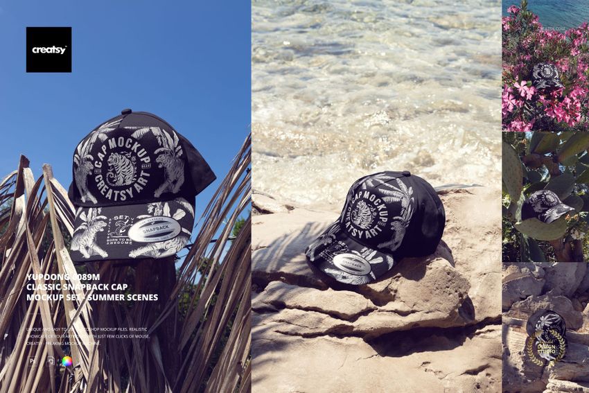 Yupoong 6089M Classic Snapback Cap Mockup Set - Summer Scenes - mockup screenshot 1