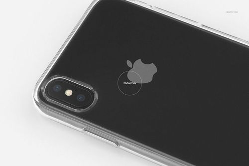 PSD mockup featuring a clear protective case fitted to a black iPhone X, viewed from the back at an angle.