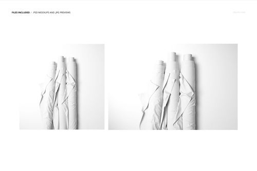 Fabric rolls PSD mockup featuring three neatly aligned white textiles on a minimal white backdrop, top view.