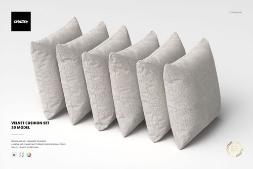 Velvet Cushion Set 3D Model - mockup preview 1