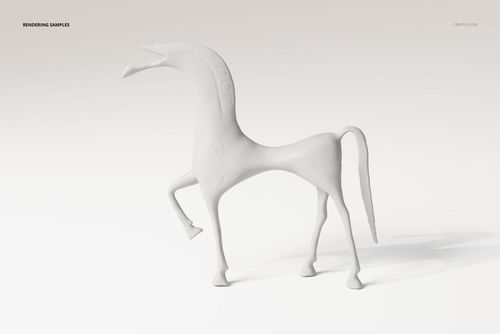 Antique-style horse figurine with elongated legs and neck, shown in a side view on a plain gradient background.