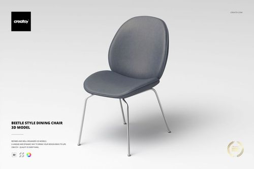 Modern dining chair with rounded backrest and seat in gray fabric, shown from a front angle on a white background.