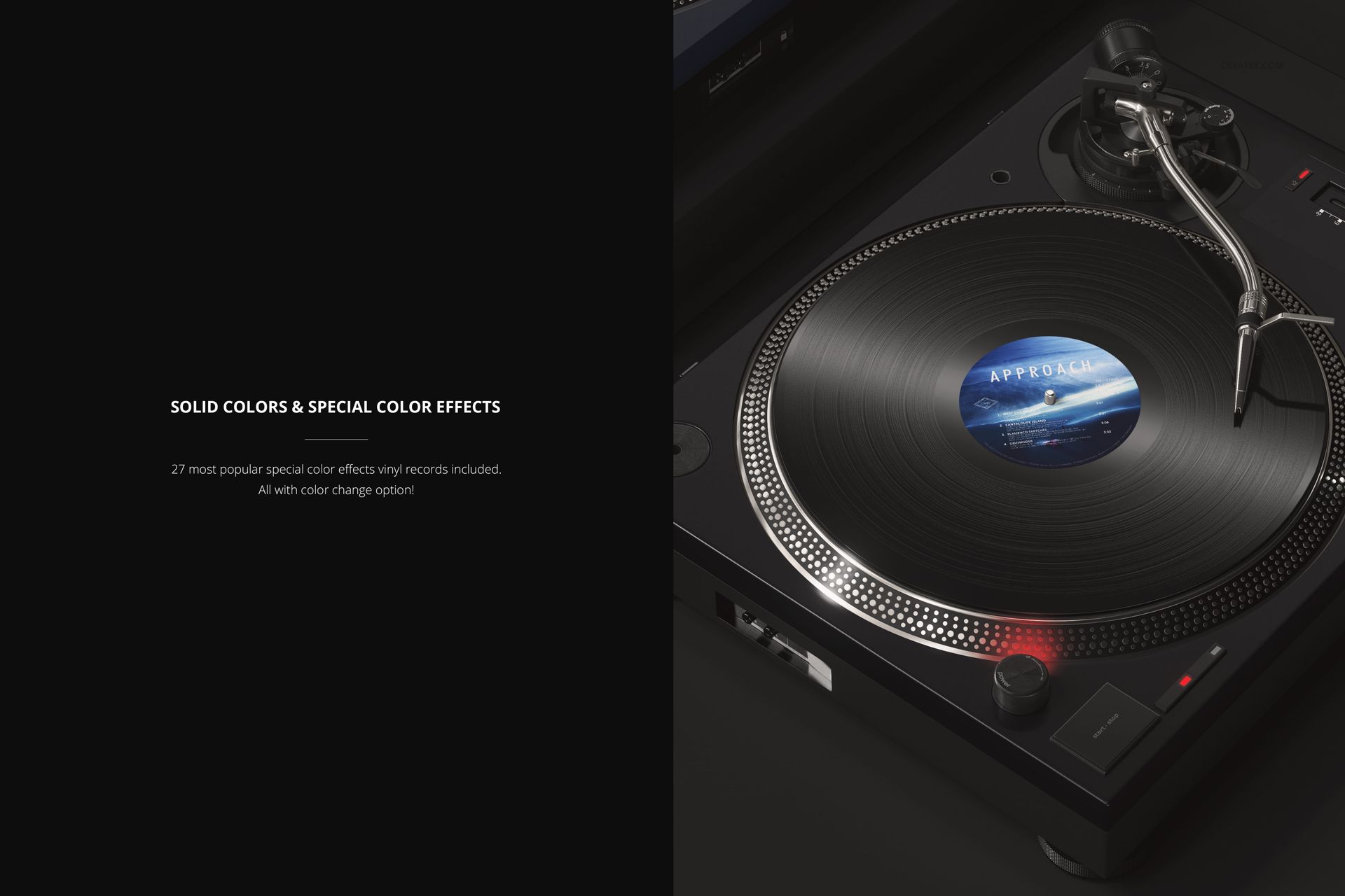 Abstract music scene featuring a detailed turntable and vinyl record, designed for PSD mockup presentations.