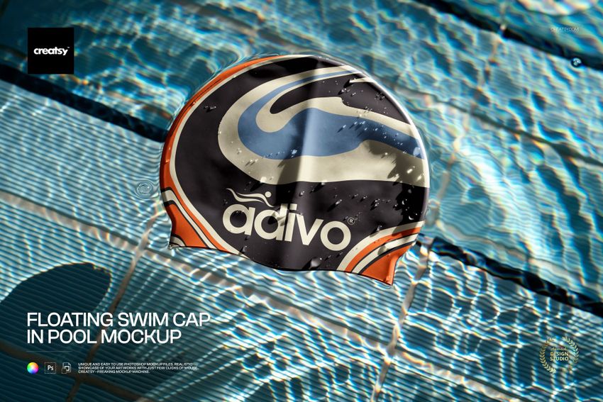 Free Floating Swim Cap in Pool PSD Mockup - mockup screenshot 1