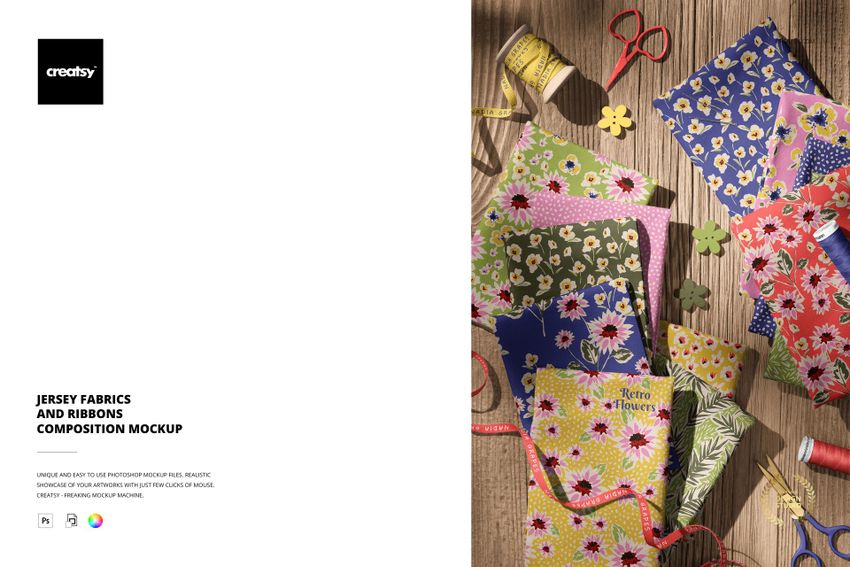 Jersey Fabrics and Ribbons Composition Mockup - mockup screenshot 1