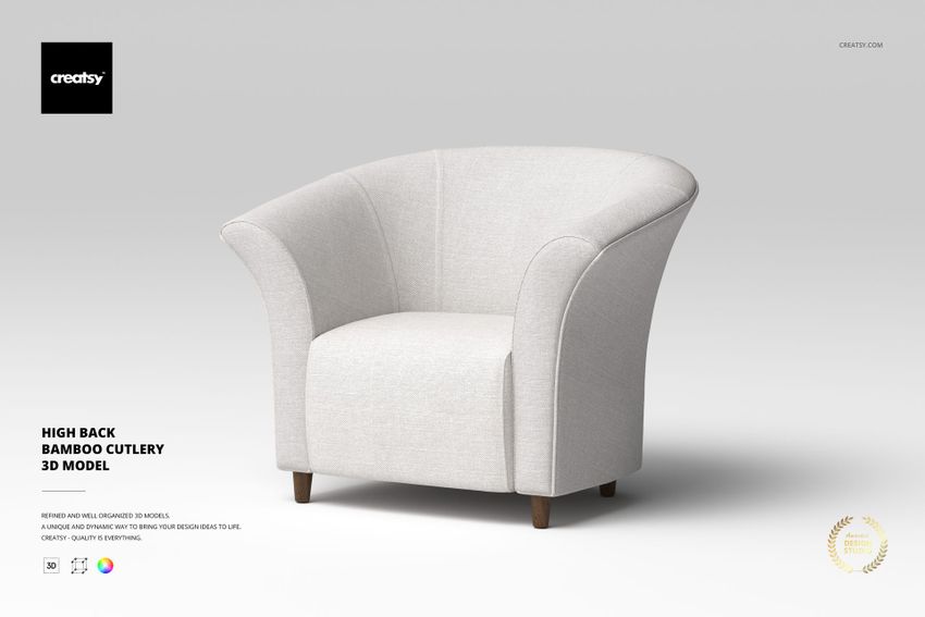 High Back Tub Chair 3D Model - mockup screenshot 1