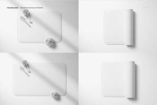 Microfiber bath rug mockup set showing two white rectangular rugs on a plain surface, viewed from above.