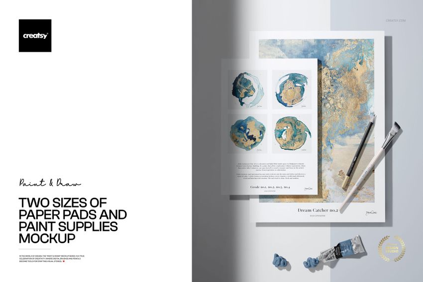 Two Sizes of Paper Pads and Paint Supplies Mockup - mockup screenshot 1