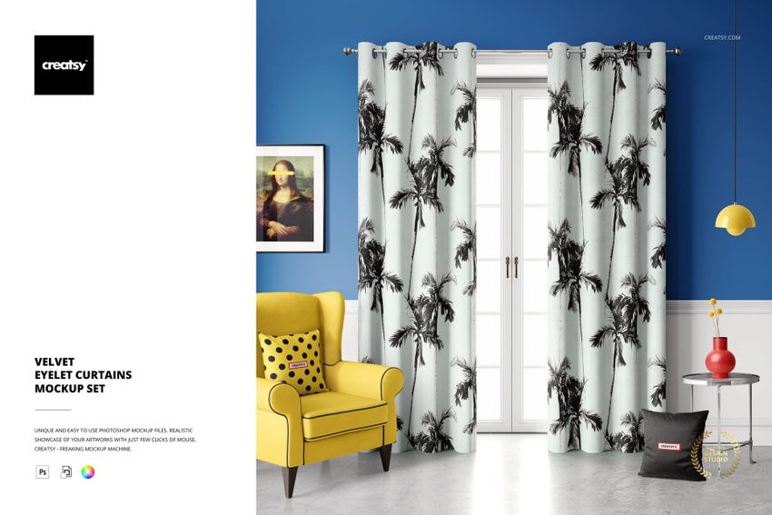 Velvet Eyelet Curtains Mockup Set - mockup screenshot 1