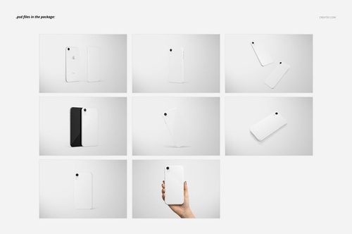 Glossy iPhone XR snap case mockup set showing nine different views, including front, back, angled, and hand-held perspectives.