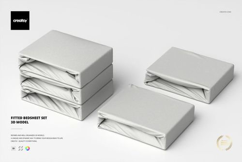 Fitted Bedsheet Set 3D Model - mockup preview 1