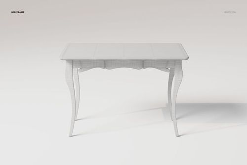 Front view of a wooden accent table 3D model with cabriole legs, shown in a neutral wireframe style on a light background.