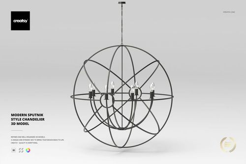 Modern Sputnik Style Chandelier 3D Model - mockup preview 1