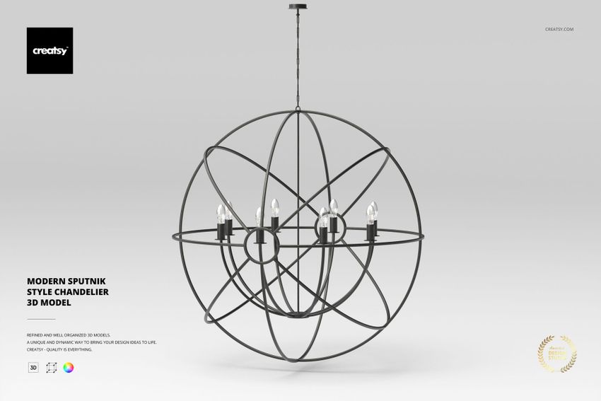 Modern Sputnik Style Chandelier 3D Model - mockup screenshot 1