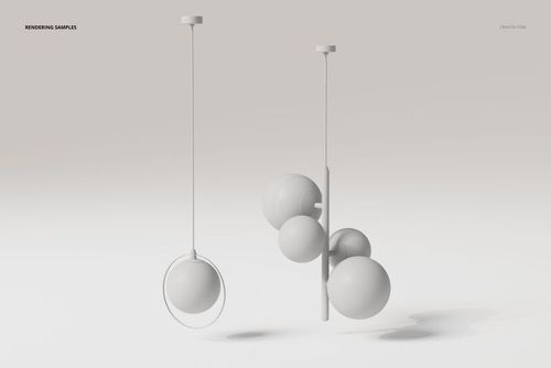 Front view of two modern globe ceiling lamps, featuring smooth white spherical shades suspended from minimalist rods.