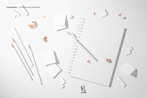 Playful arrangement of planner, sticky notes, pencils, and desk accessories in a PSD mockup with a white background.