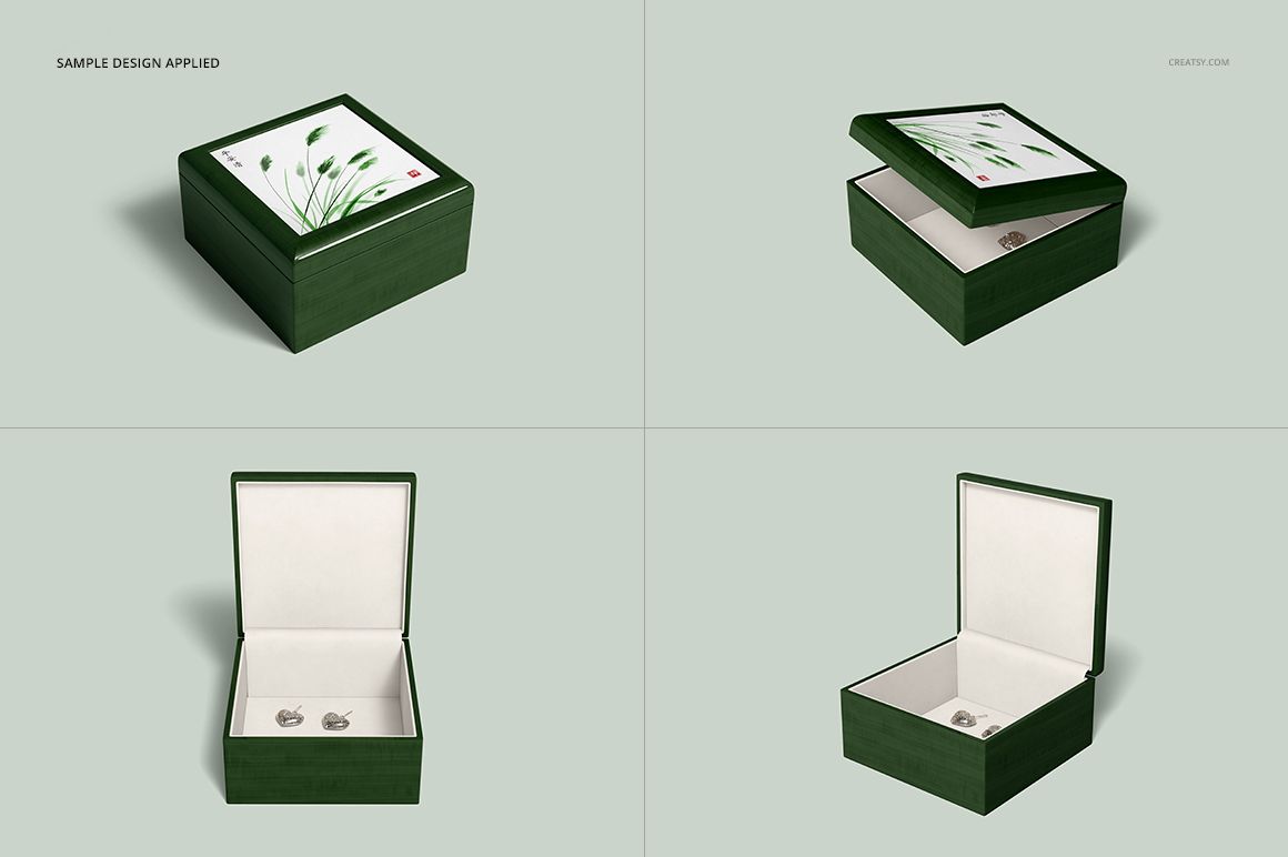 Sublimation Ceramic Tiled Wood Jewelry Box Many Sizes Mockup Set - mockup screenshot 10