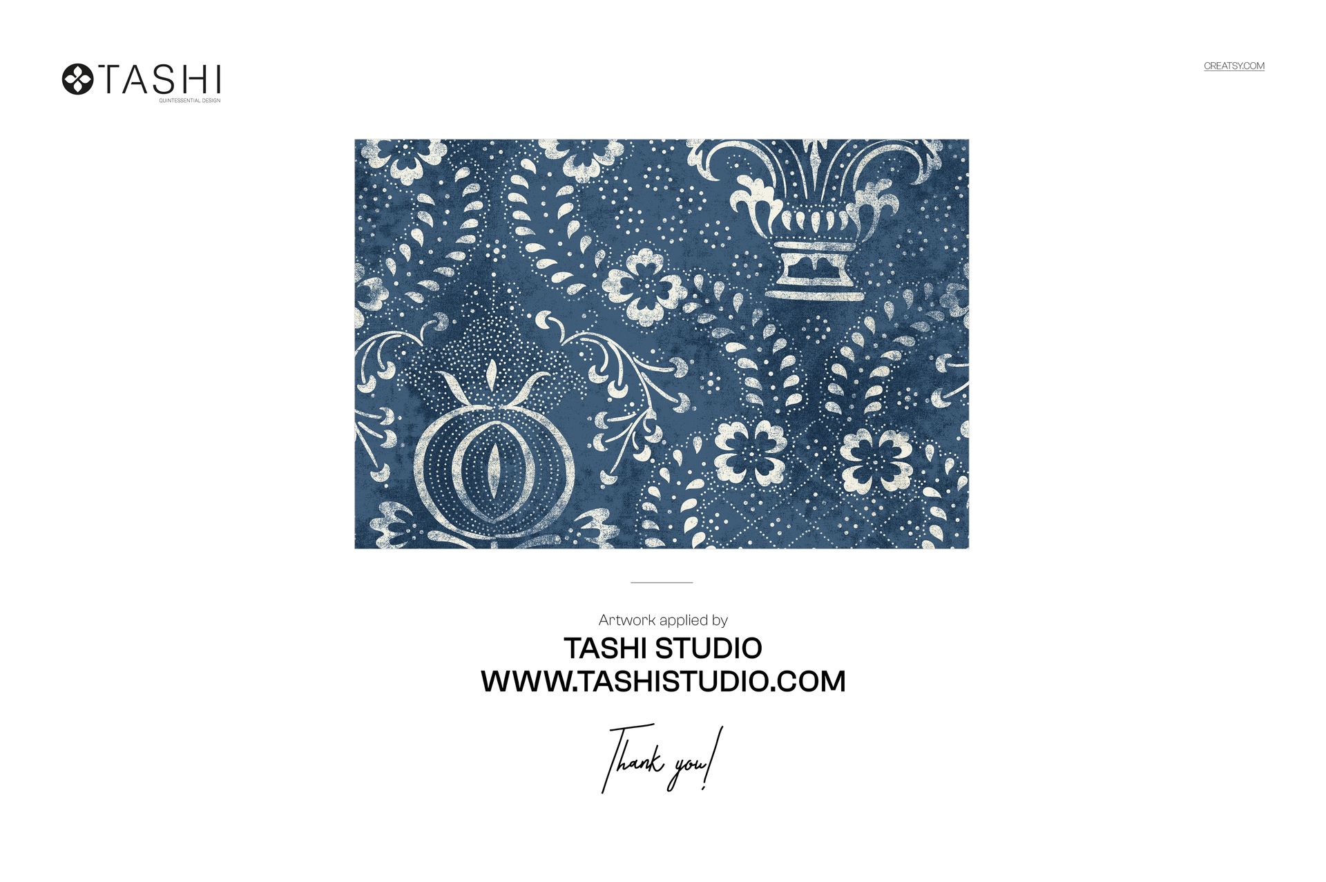 Top view of a drum lampshade mockup featuring a blue and white floral and ornamental pattern design.