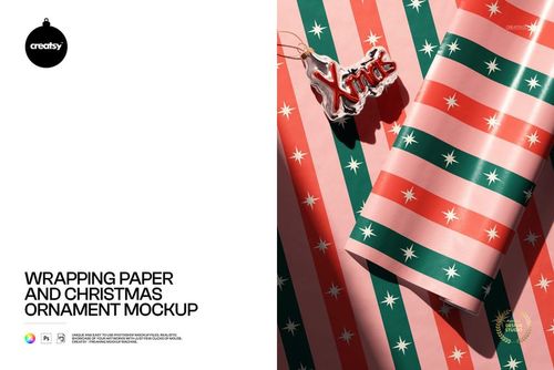 Wrapping Paper and Christmas Ornament Mockup - mockup preview 1