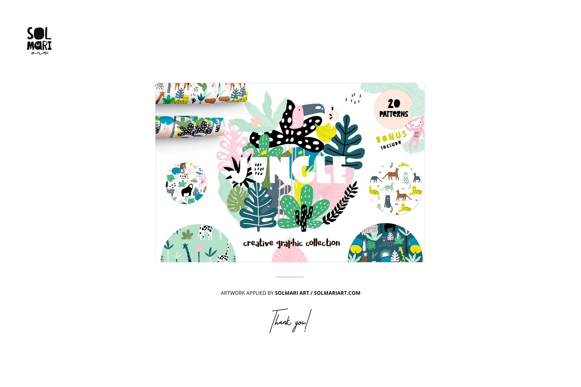 Front view of reusable baby cloth diaper mockup set with colorful jungle-themed patterns and playful animal illustrations.