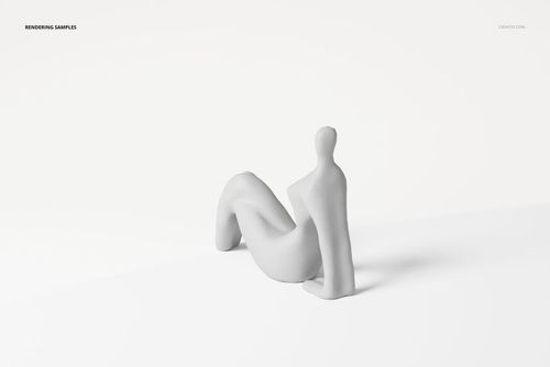 Abstract sculpture with a smooth matte finish, featuring a reclining human form in a minimalist white setting.