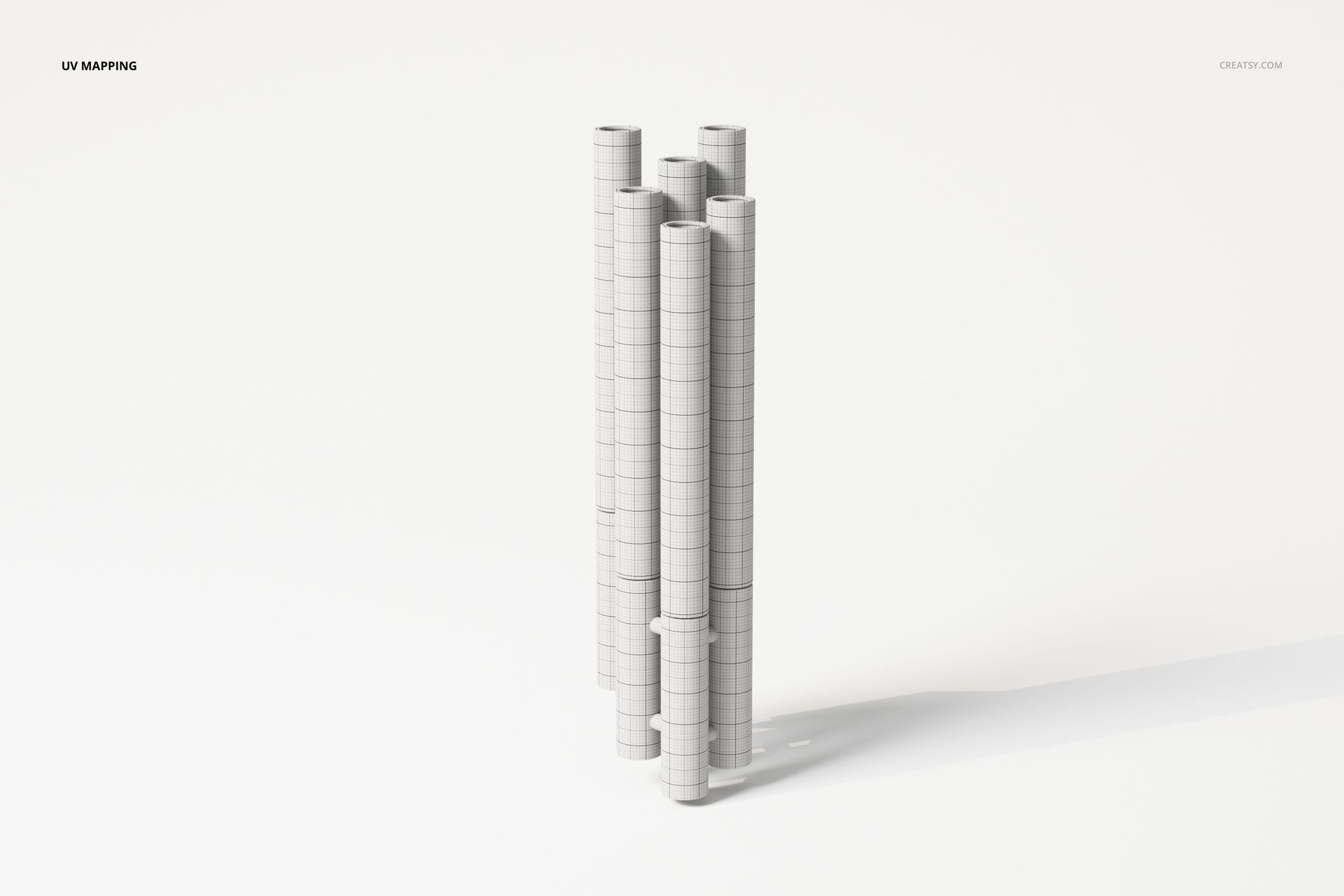 Front view of a cylindrical wall light 3D model with a grid texture, arranged vertically on a white background.