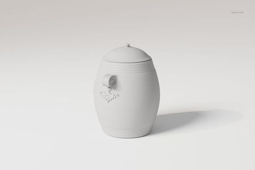 Decorative urn with a rounded body and lid, shown in a front view on a plain white background with soft shadows.