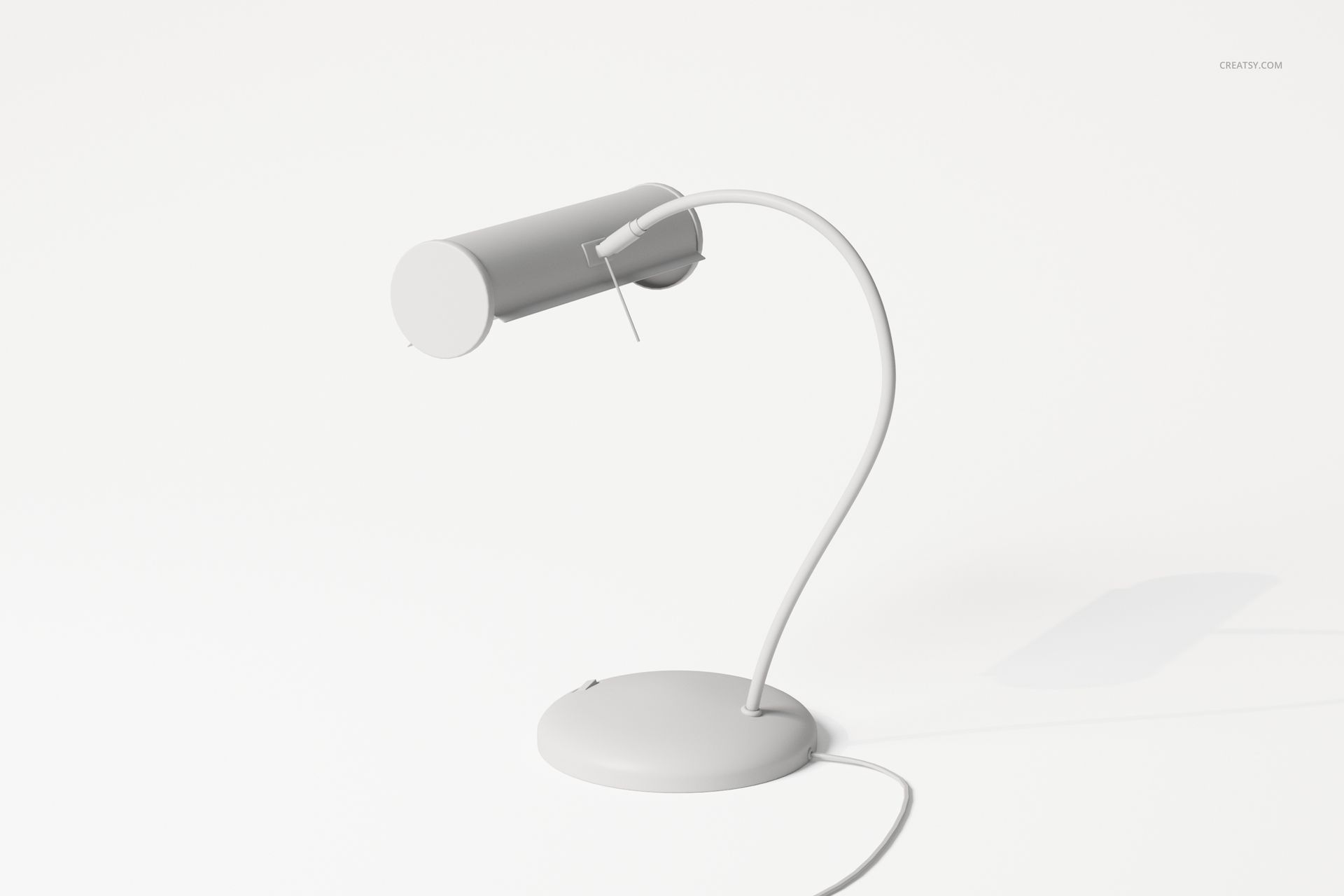 Curved Art Nouveau lamp with a cylindrical shade and sleek base, shown in a minimalist white setting, side view.
