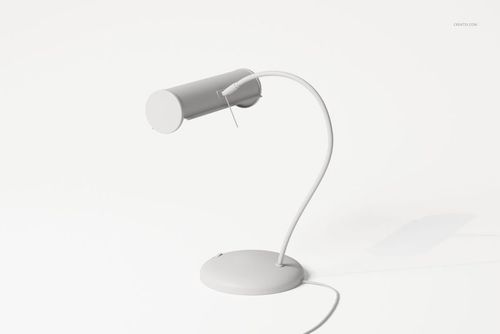 Curved Art Nouveau lamp with a cylindrical shade and sleek base, shown in a minimalist white setting, side view.