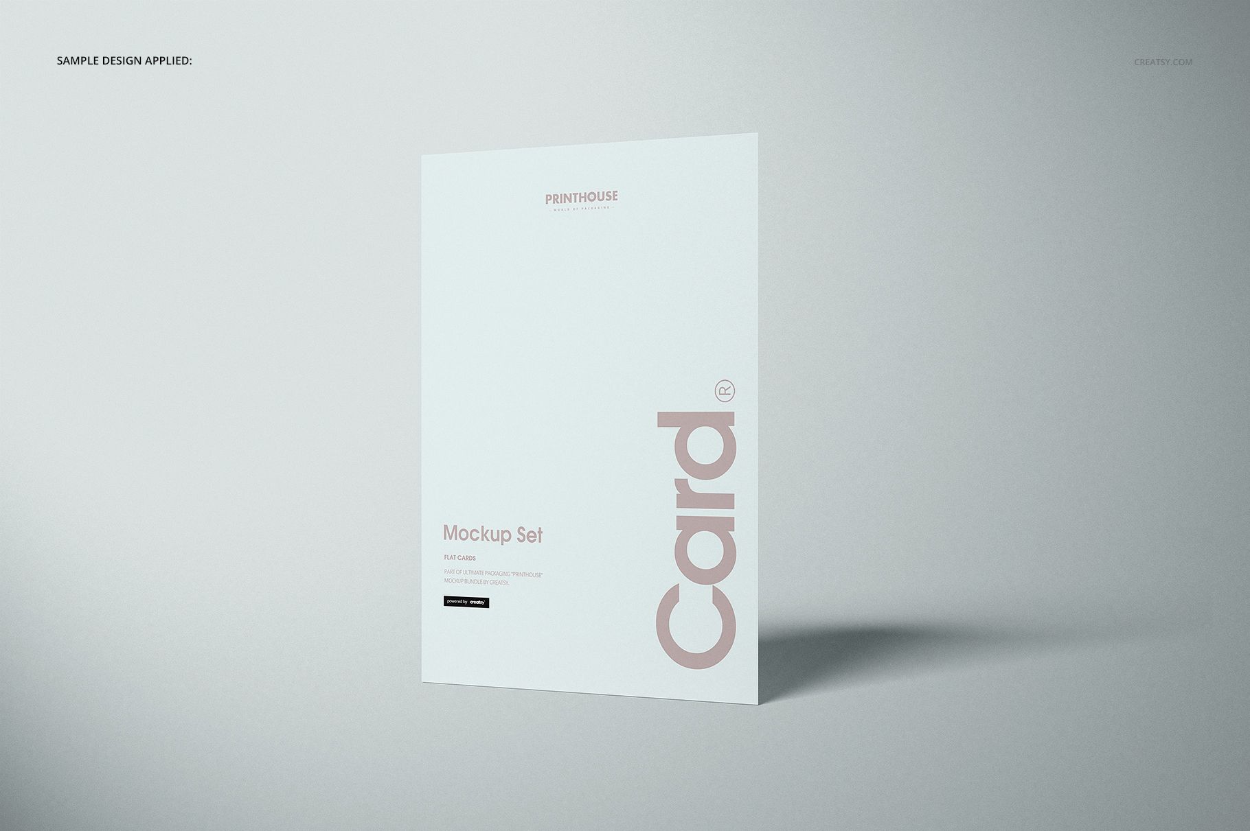 Single flat card mockup displayed vertically against a neutral background, showing simple design elements and shadows.