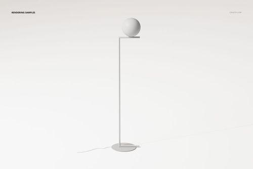 Minimalist sphere floor lamp with a round base and slender vertical stand, shown in a front view on a white background.