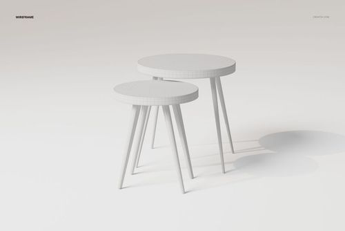 Two round nesting tables with wireframe texture, shown from a front angle on a plain light background.