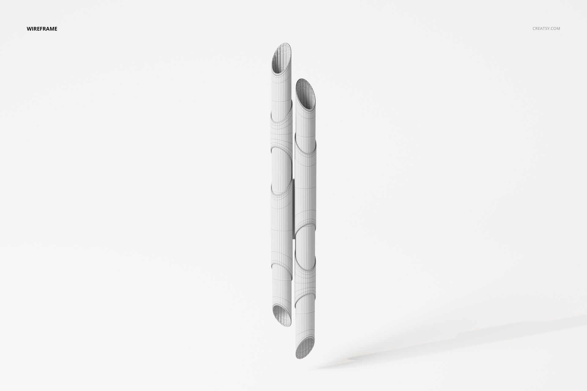 Front view of a wind chimes shaped lamp 3D model in white wireframe, suspended against a plain light background.