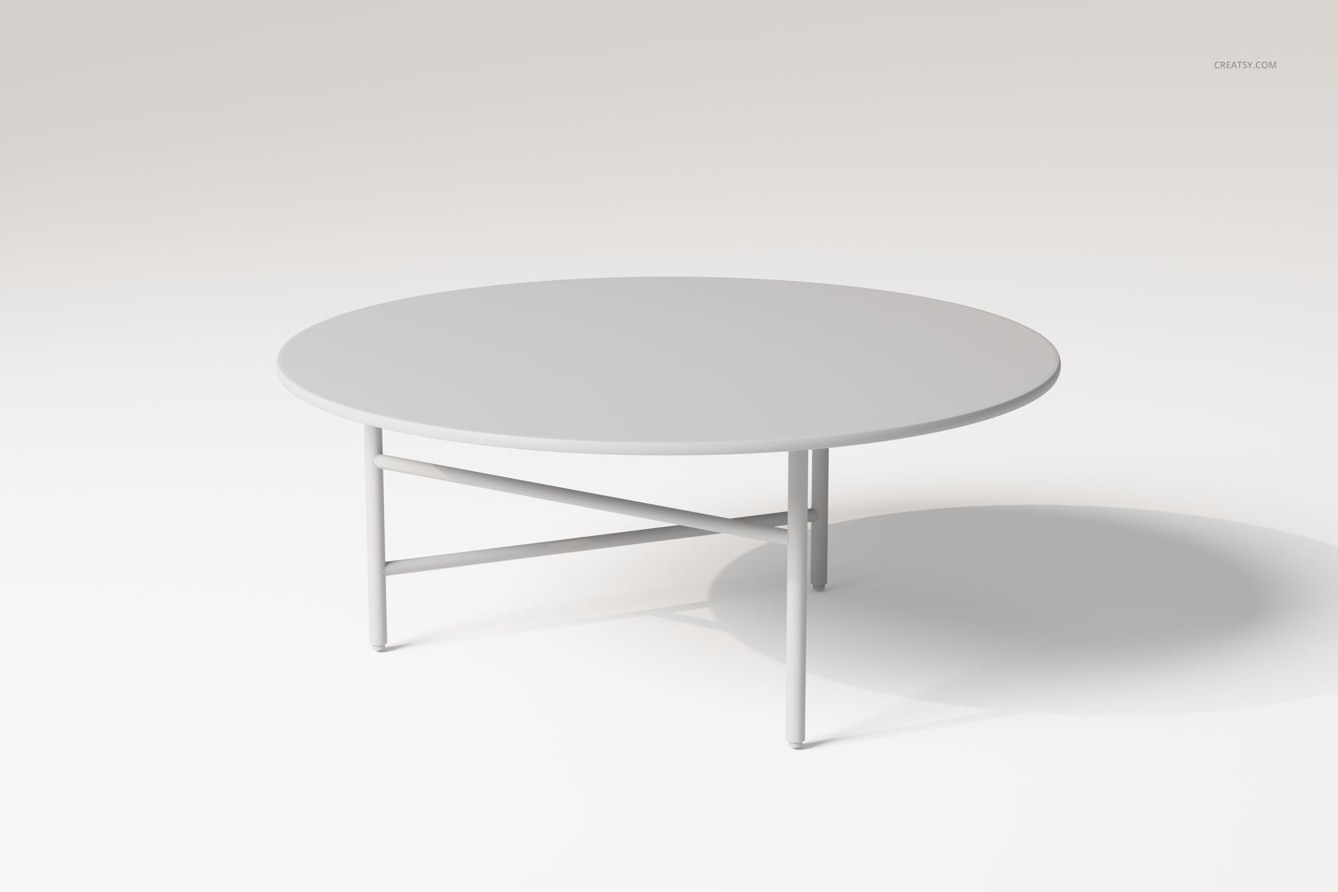 Round coffee table with a smooth marble top and thin metal legs, shown from a front angle on a neutral background.
