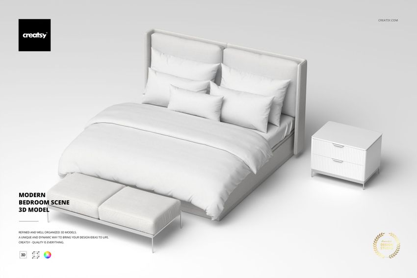 Modern Bedroom Scene 3D Model - mockup screenshot 1