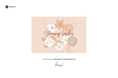 Front view of an interior scene mockup featuring a floral artwork with white and beige flowers on a peach background.
